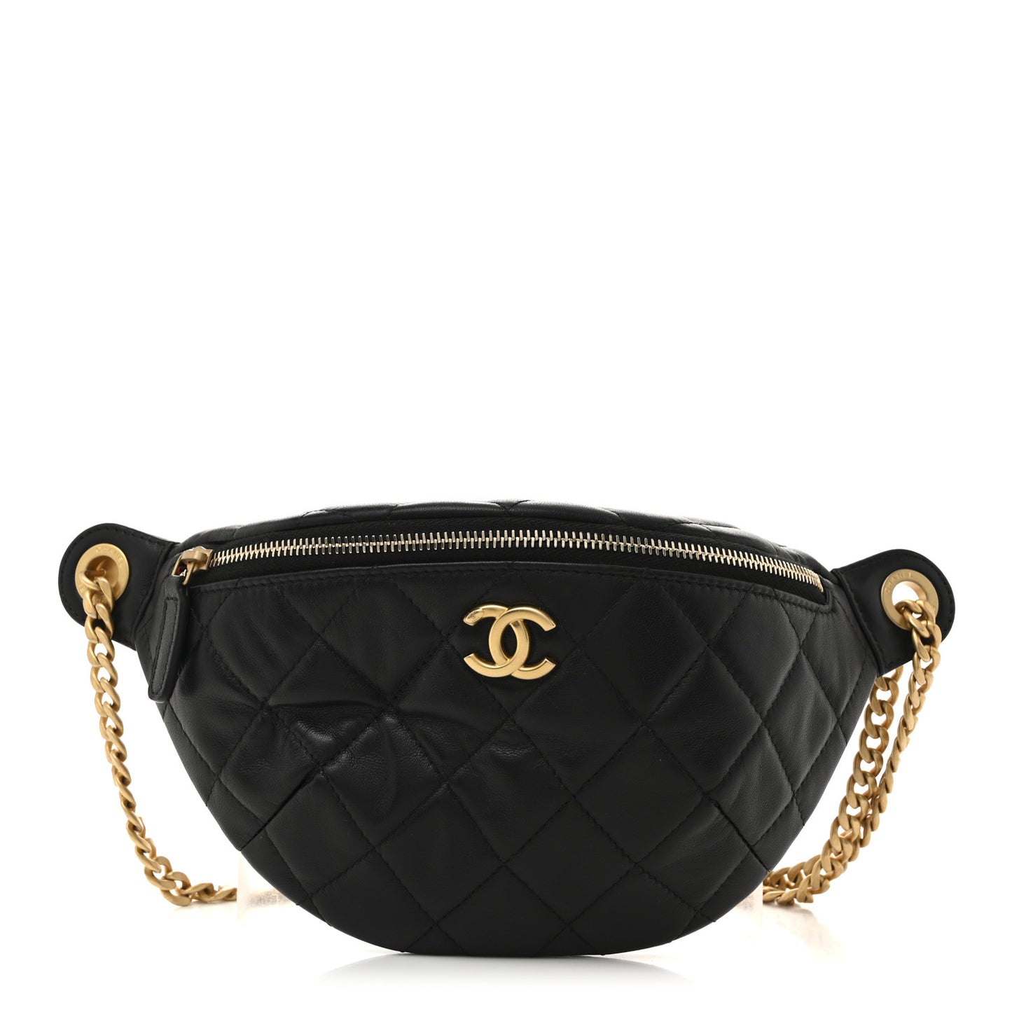 Lambskin Quilted Camellia Belt Bag Black
