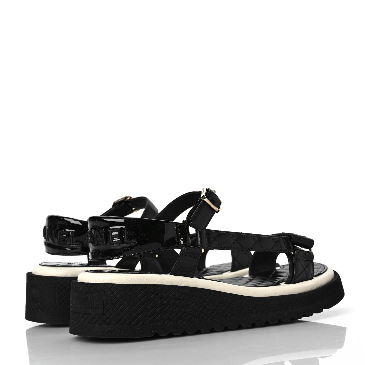 Lambskin Patent Logo Platform Sandals 38.5 Black