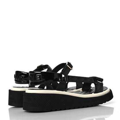 Chanel Lambskin Patent Logo Platform Sandals 38.5 Black 4 of 8