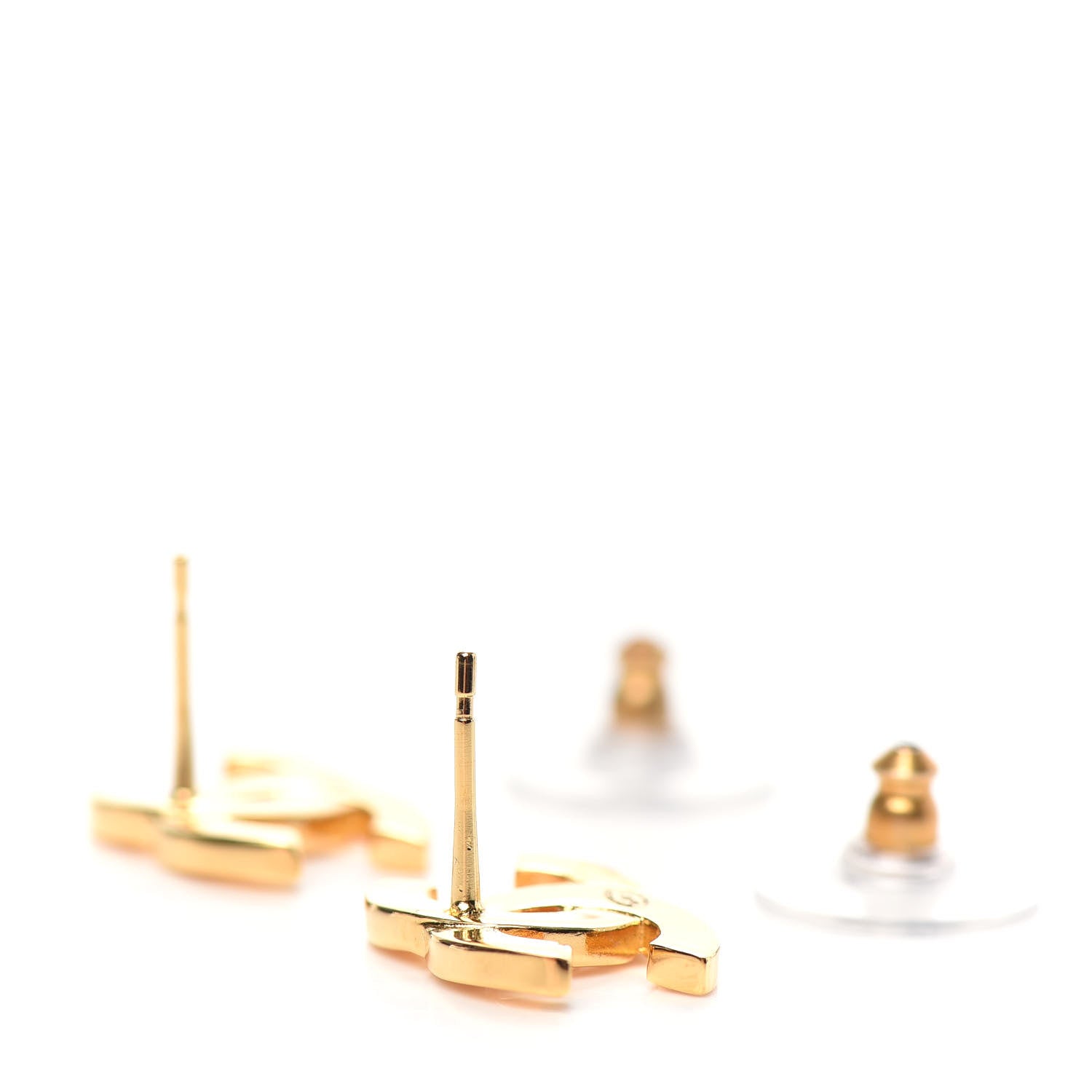 Chanel Metal CC Paris Button Stud Earrings Gold 4 of 5