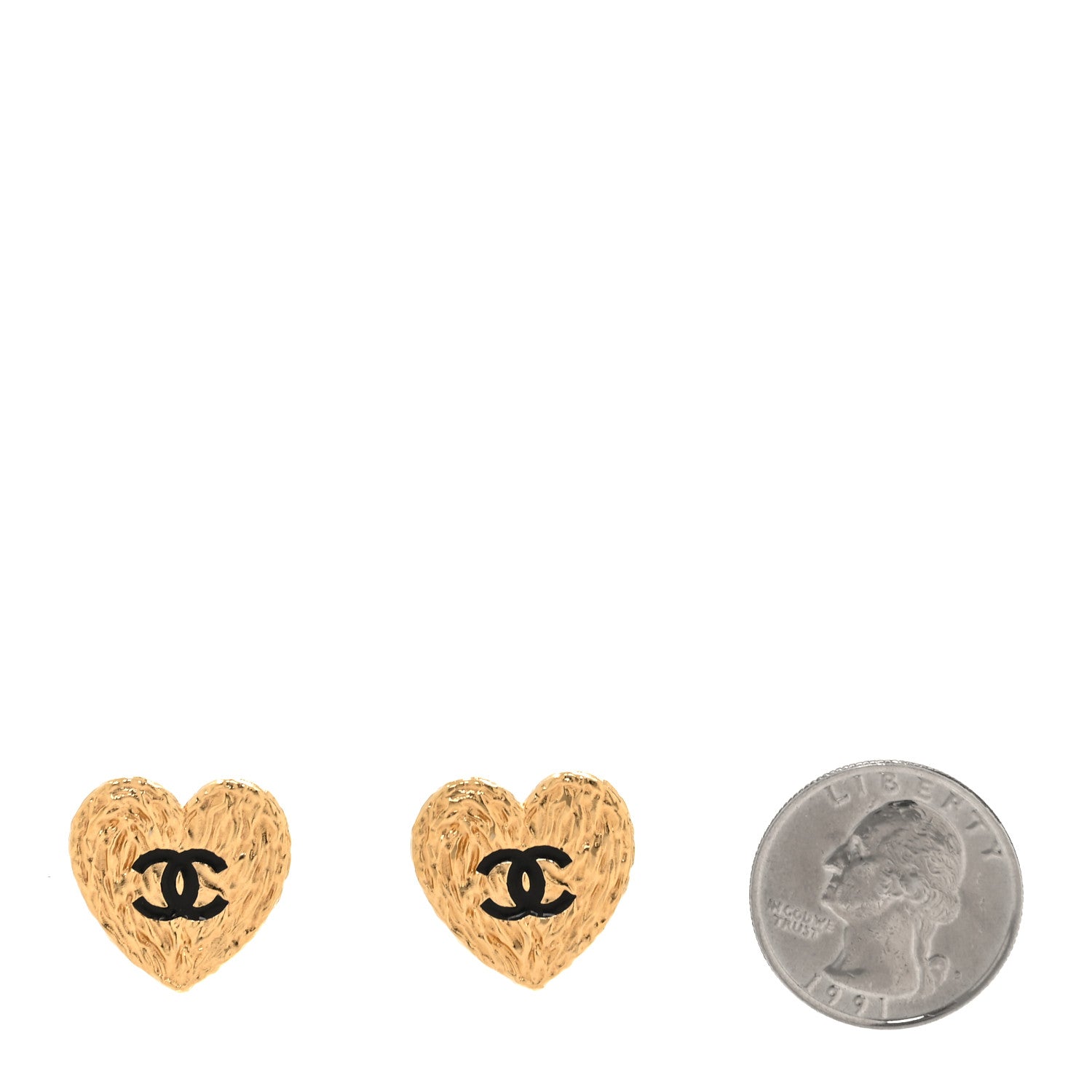 Chanel CC Textured Heart Earrings Gold 2 of 4