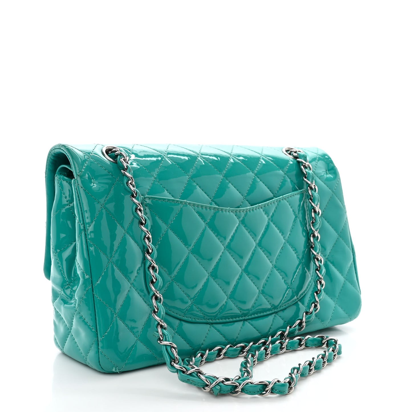 Patent Quilted Medium Double Flap Turquoise