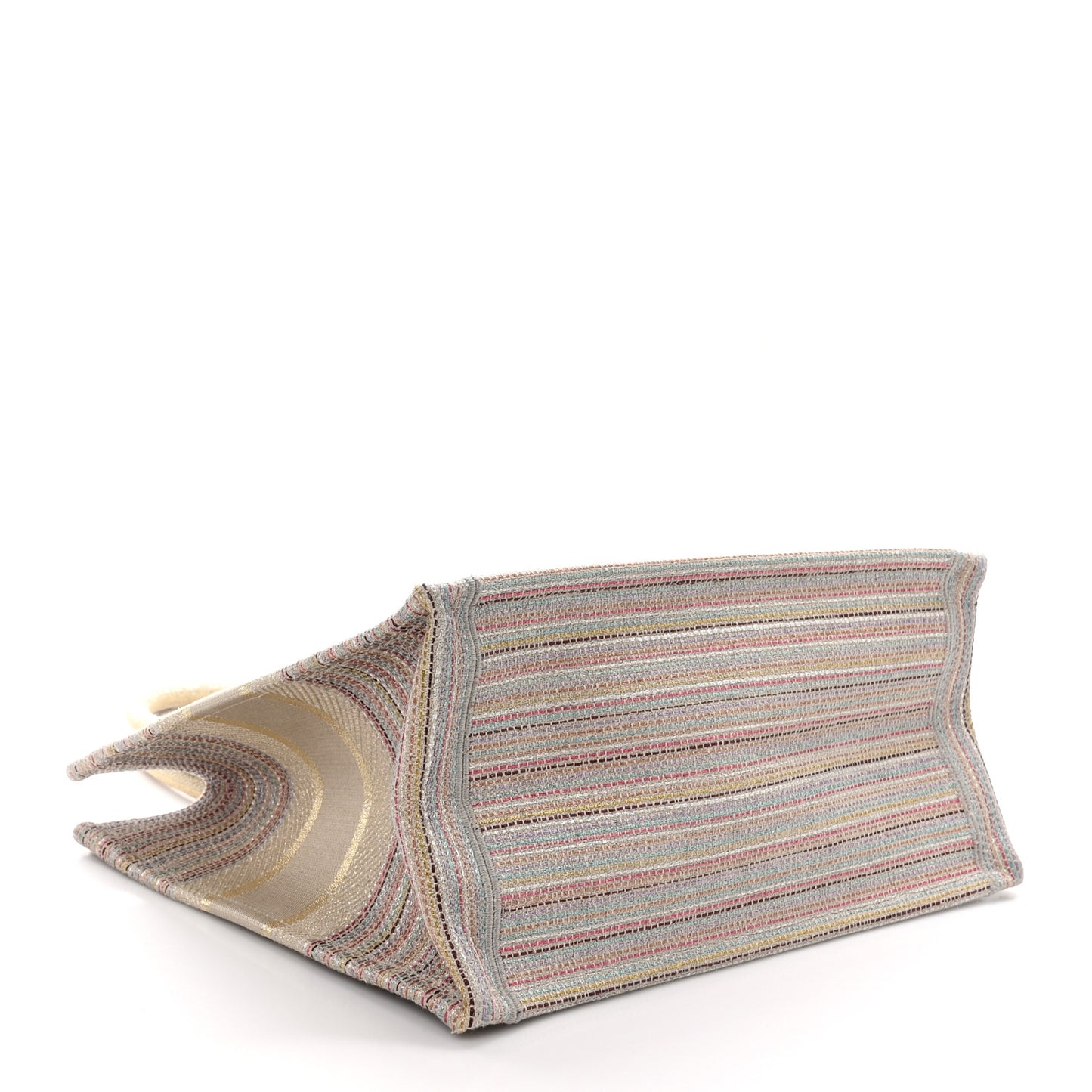 CHRISTIAN DIOR Canvas Embroidered Medium Stripes Book Tote Beige Multicolor