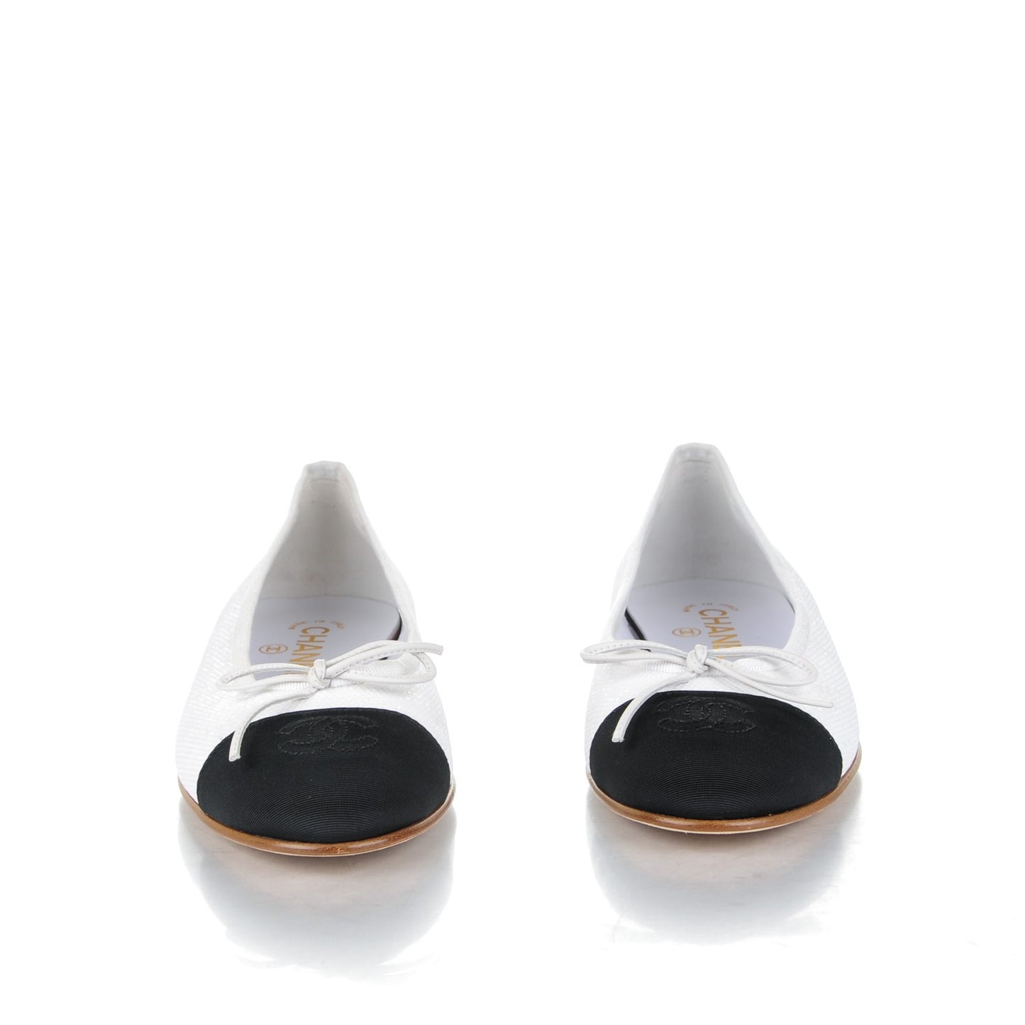 Fabric Glitter Cap Toe CC Ballerina Flats 38 White Black