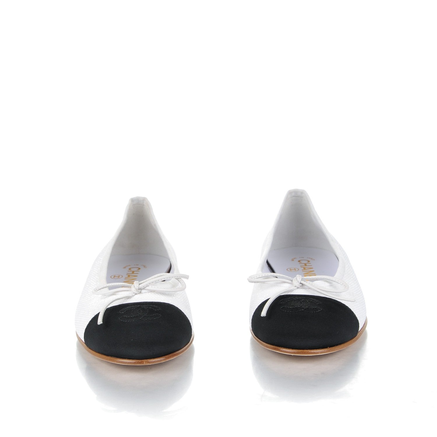 Chanel Fabric Glitter Cap Toe CC Ballerina Flats 38 White Black 2 of 9