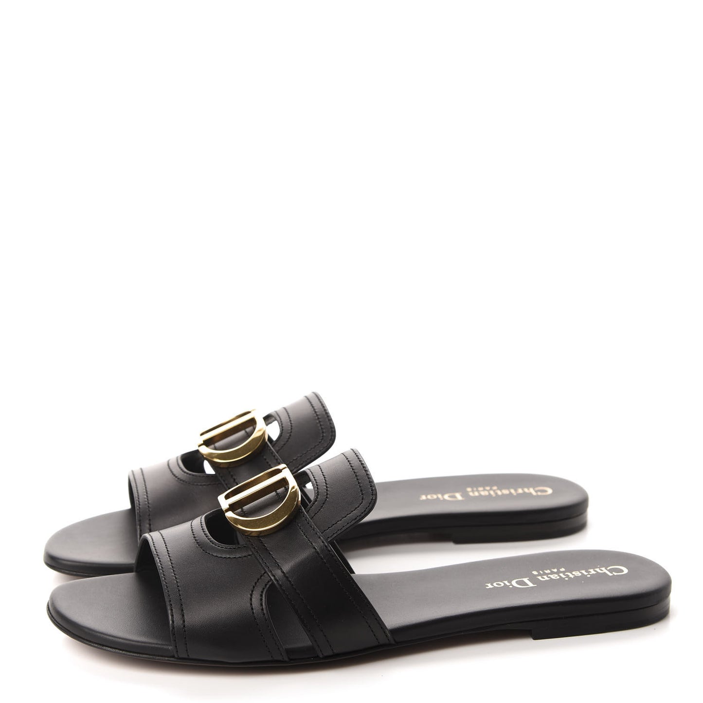 Calfskin 30 Montaigne Flat Slide Sandals 39 Black