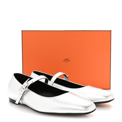 Hermes Metallic Goatskin Jane Ballet Flats 39 Gris Argente 10 of 10