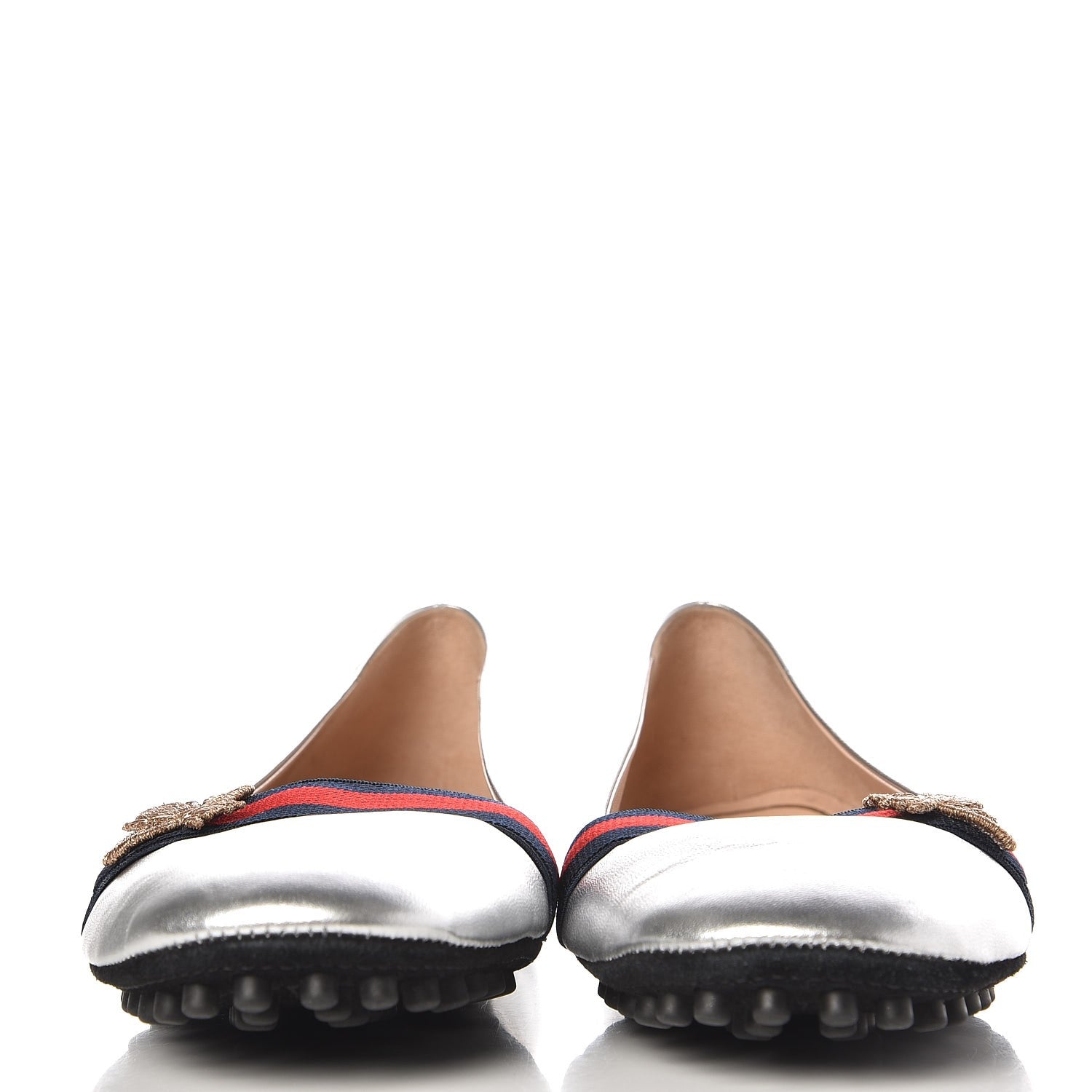 Gucci Metallic Nappa Web Bayadere Ballerina Flats 39.5 Argento 2 of 8