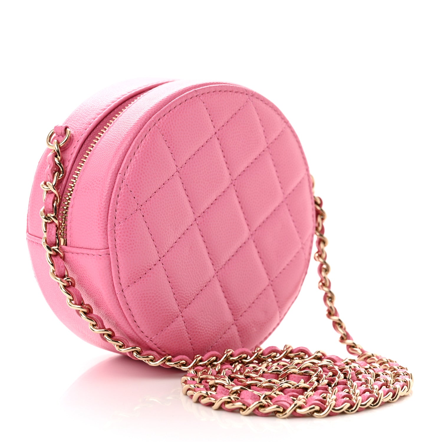 Chanel Caviar Quilted Gripoix CC Round Clutch With Chain Pink 3 of 11