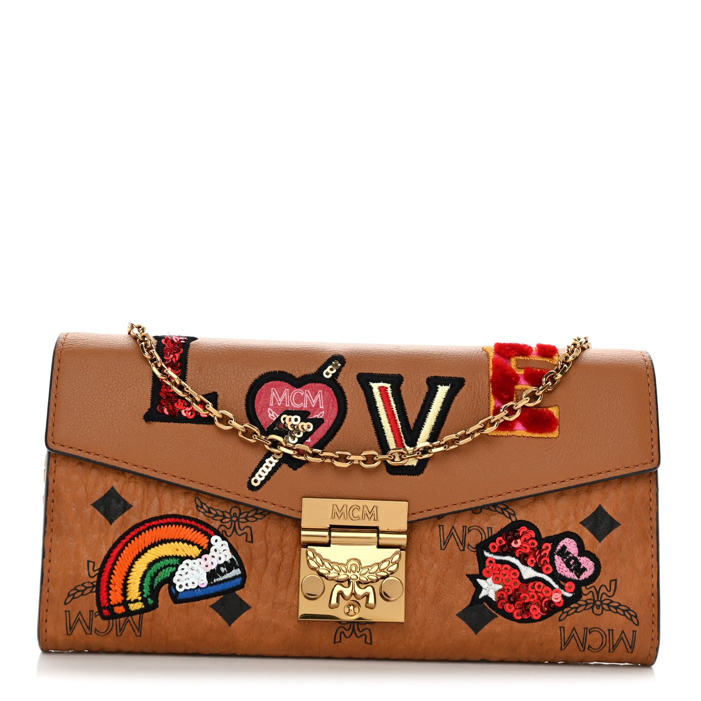 Visetos Large Patricia Love Patch Wallet On Chain Cognac