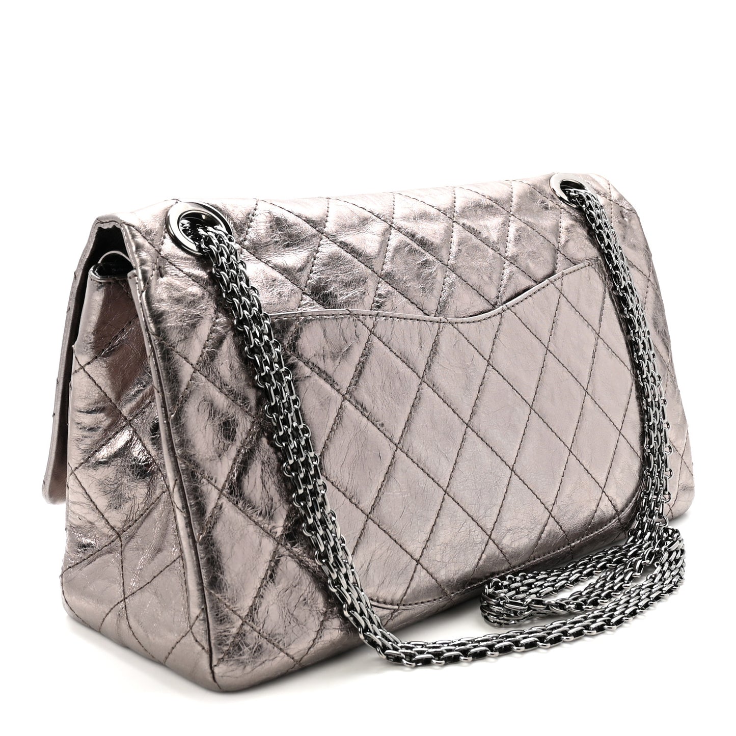 Metallic Aged Calfskin Quilted 2.55 Reissue 228 Flap Silver
