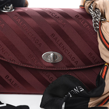 Balenciaga Nylon Jacquard Diagonal Logo Small Scarf Lock Chain Shoulder Bag Rouge Bordeaux Black Beige 10 of 10