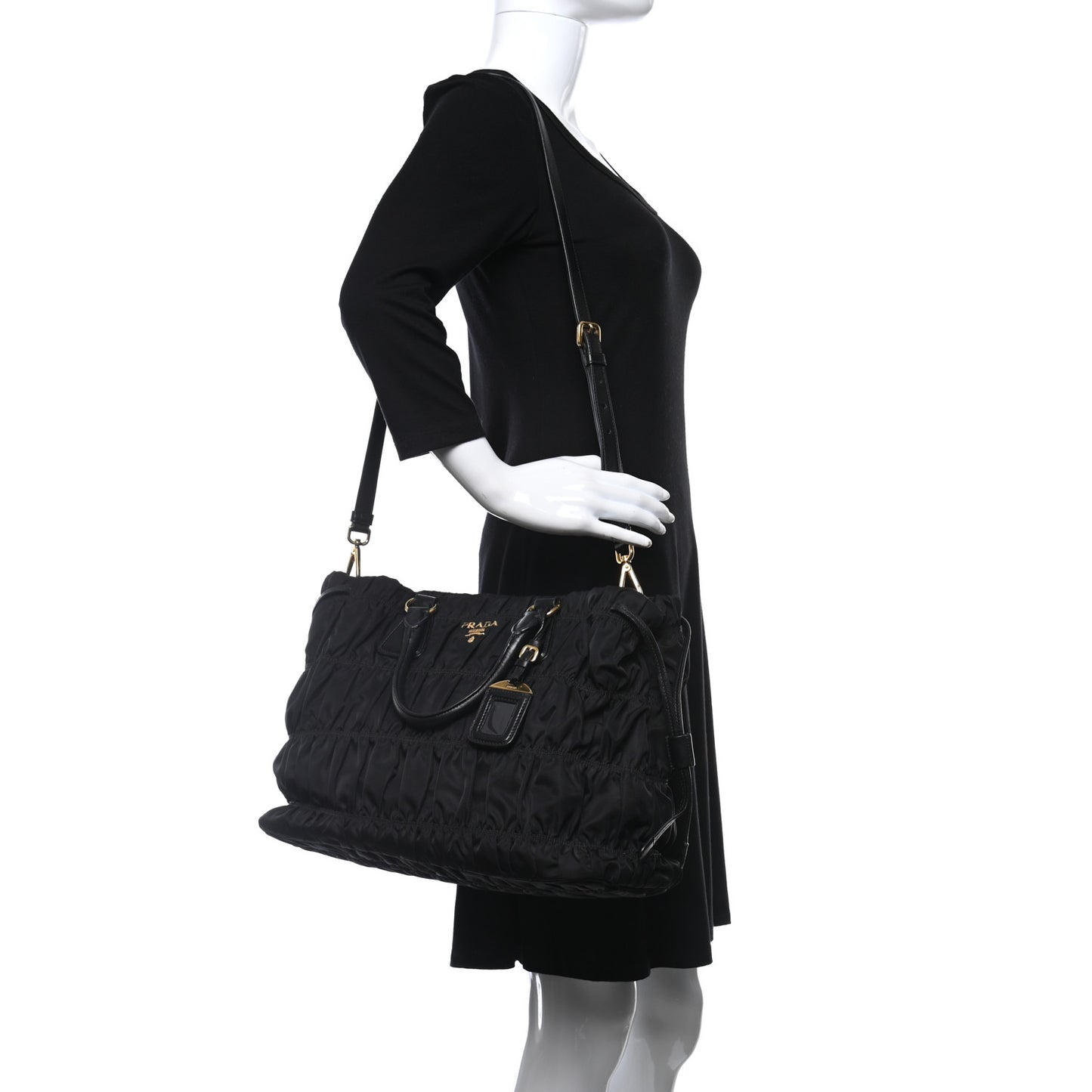 Tessuto Nylon Gaufre Drawstring Tote Black
