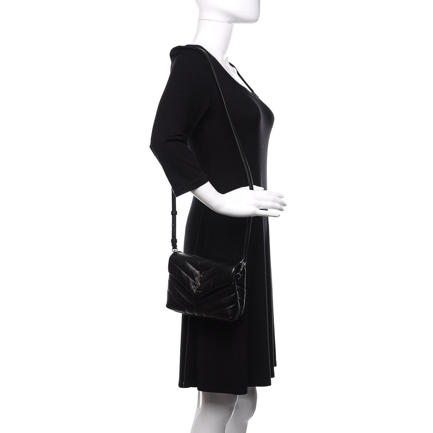 Calfskin Y Quilted Monogram Toy Loulou Crossbody Bag Black