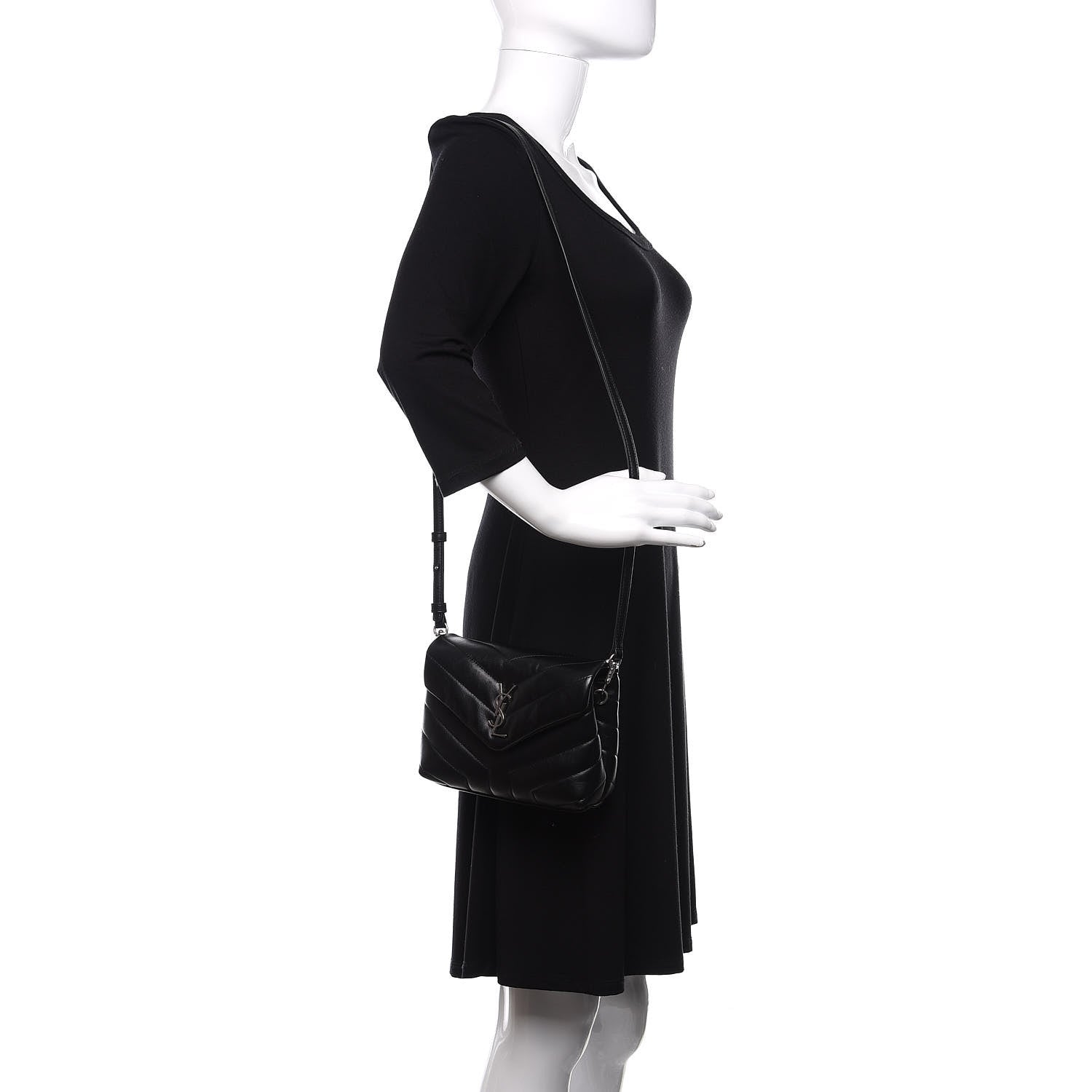 Saint Laurent Calfskin Y Quilted Monogram Toy Loulou Crossbody Bag Black 2 of 12