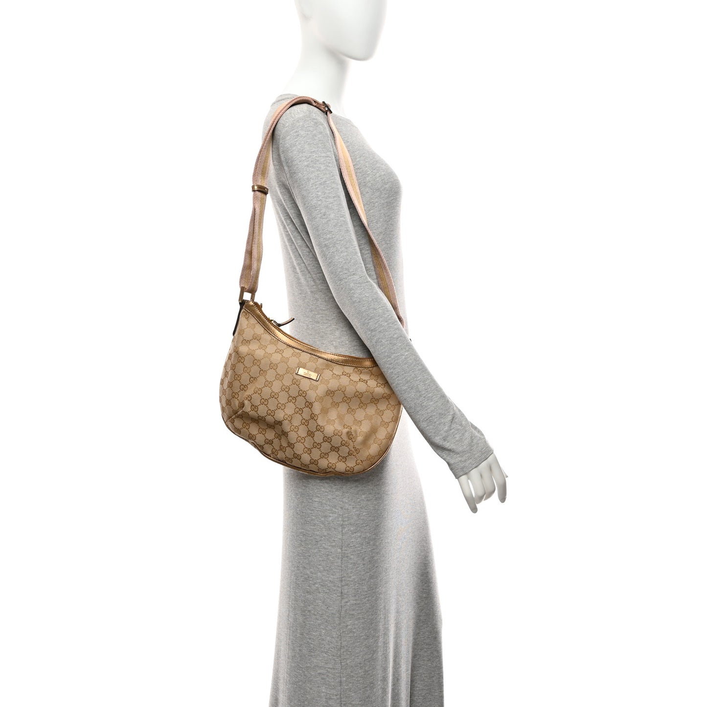 Monogram Web Medium Half Moon Hobo Gold Pink