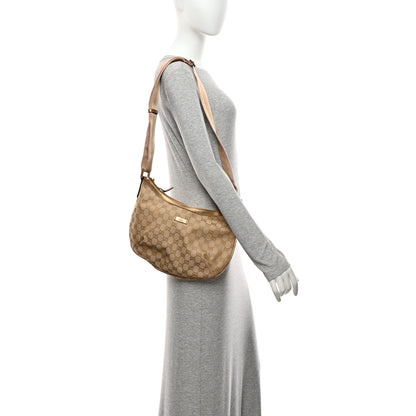 Gucci Monogram Web Medium Half Moon Hobo Gold Pink 2 of 10