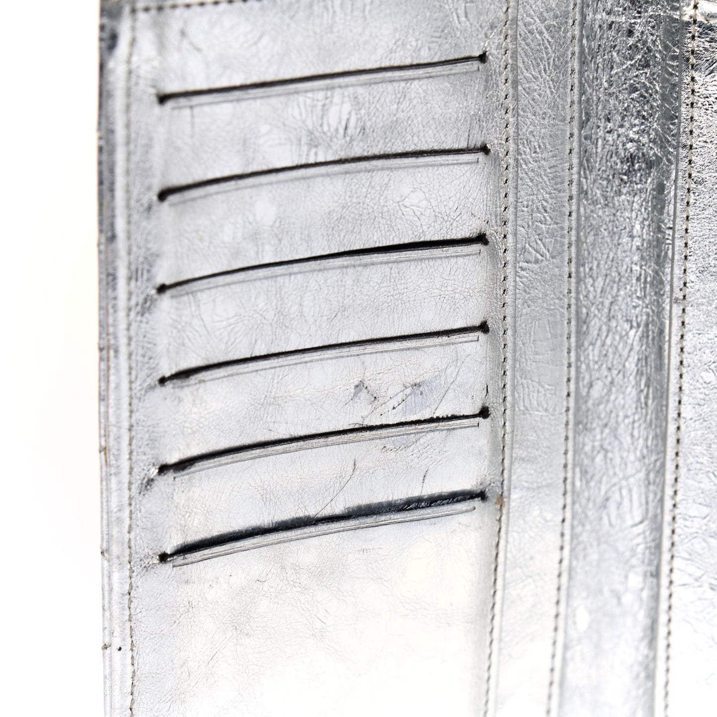 Metallic Aged Calfskin Quilted Reissue Long Flap Wallet Light Silver