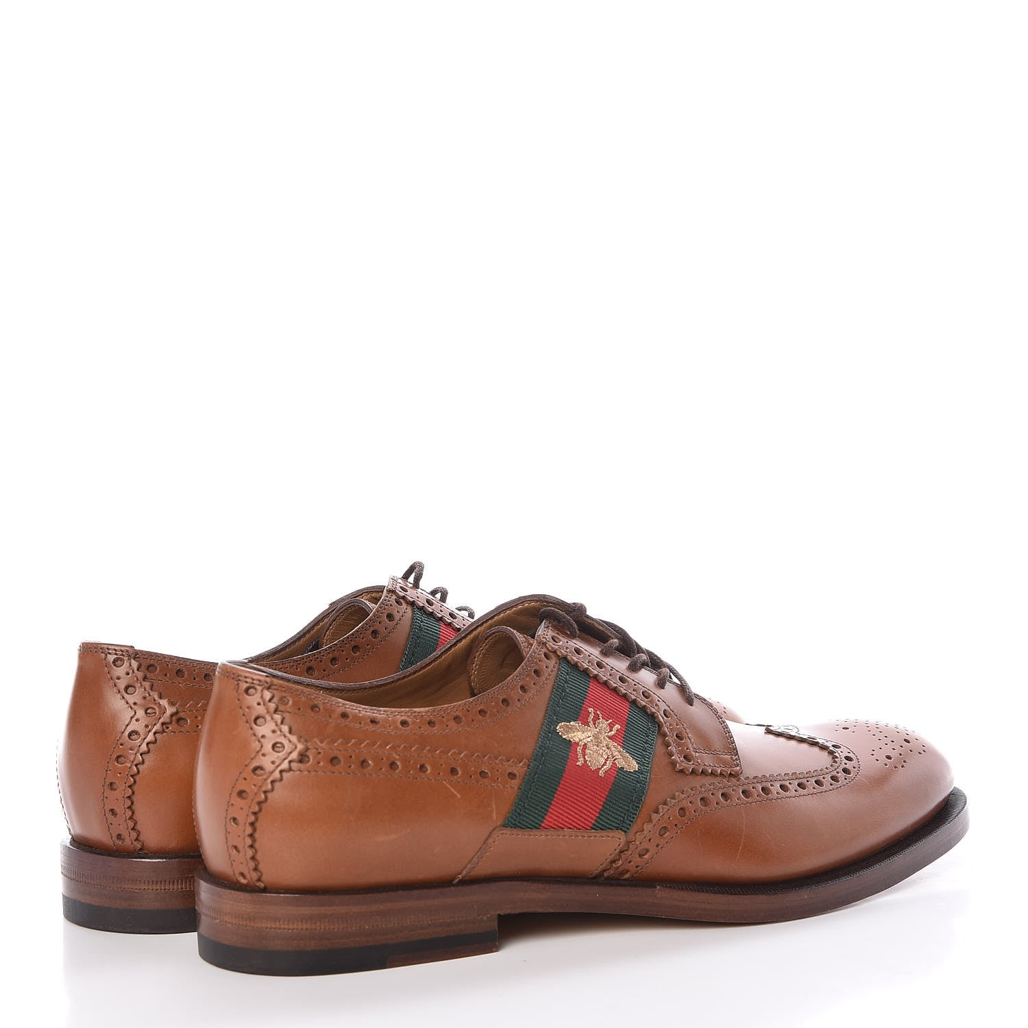 Gucci Calfskin Web Bee Embroidered Mens Lace Up Brogue Wingtip Derby Shoes 8 Cuir 4 of 7