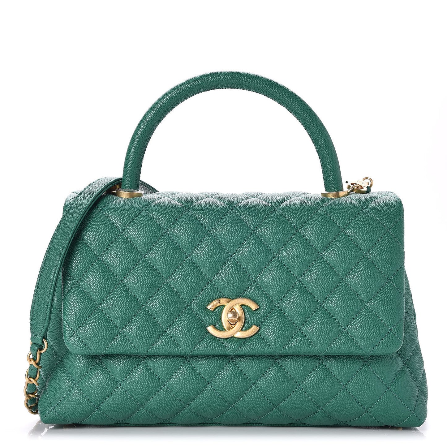 Caviar Quilted Small Coco Handle Flap Green