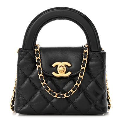 Chanel Shiny Aged Calfskin Quilted Mini Nano Kelly Shopper Black 1 of 11