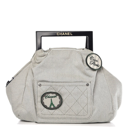 Chanel Toile Striped Coco Paris Tote Navy 1 of 10