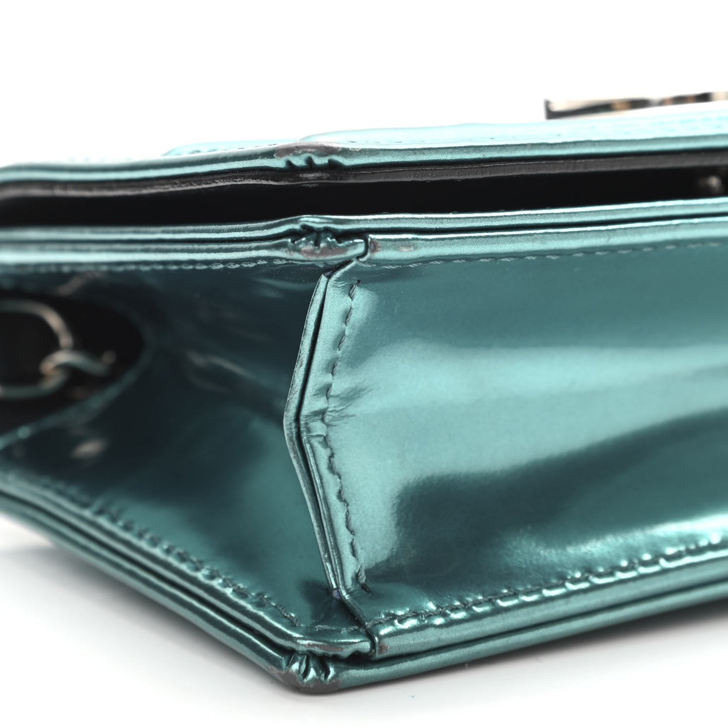 Metallic Patent Micro-Cannage Baby Diorama Flap Bag Green