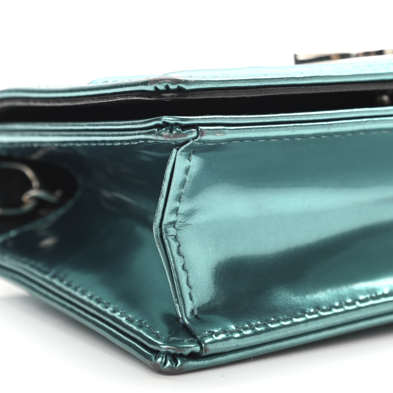Christian Dior Metallic Patent Micro-Cannage Baby Diorama Flap Bag Green 8 of 11