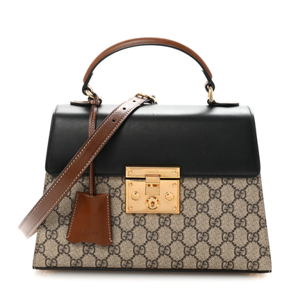 Gucci GG Supreme Monogram Calfskin Small Padlock Top Handle Bag Beige Black Cuir 1 of 10