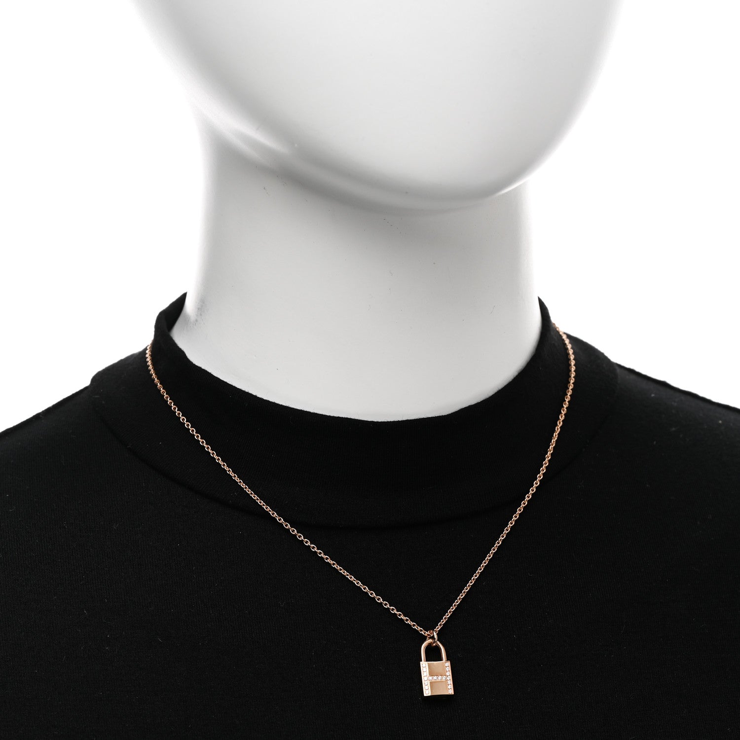 Hermes 18K Rose Gold Diamond Amulettes Cadenas Pendant Necklace 2 of 6