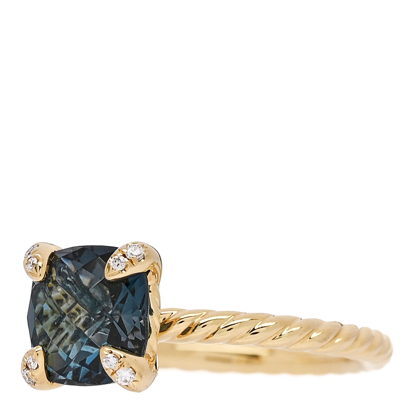 18K Yellow Gold Diamond Blue Topaz 7mm Chatelaine Ring 47 4