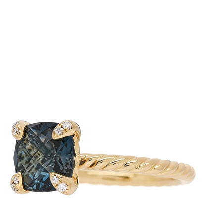 David Yurman 18K Yellow Gold Diamond Blue Topaz 7mm Chatelaine Ring 47 4 3 of 6