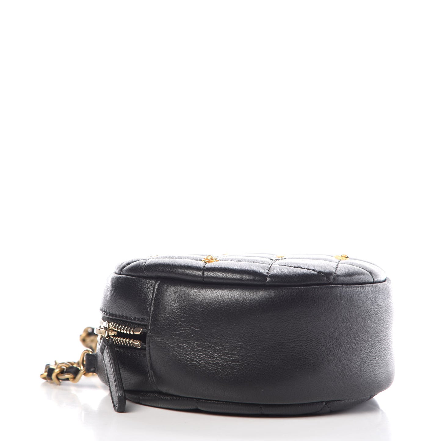 Lambskin Quilted Studded Round Clutch With Chain Black