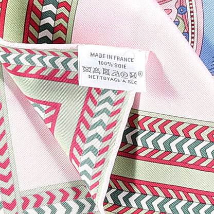 Hermes Silk Selle Des Steppes Scarf 90 Rose Pale Bleu Jean 8 of 8