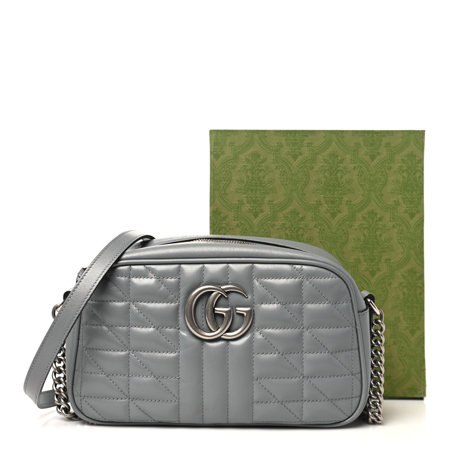Gucci Calfskin Matelasse Aria Small GG Marmont Chain Shoulder Bag Deep Grey 11 of 11