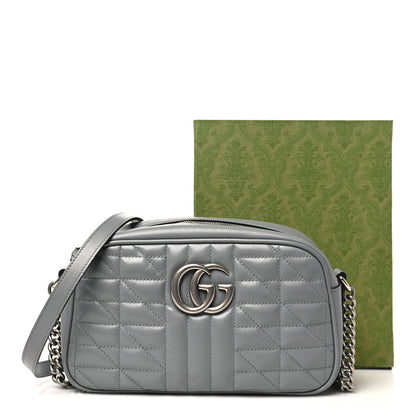 Gucci Calfskin Matelasse Aria Small GG Marmont Chain Shoulder Bag Deep Grey 11 of 11