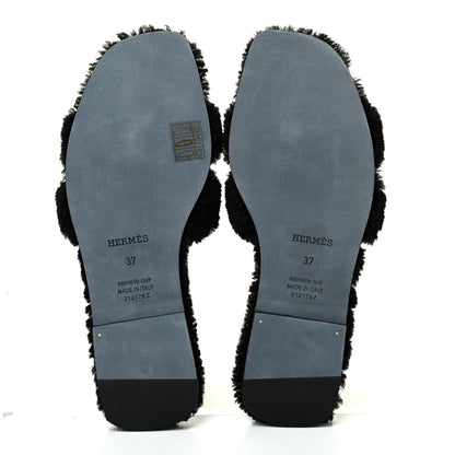 Hermes Woolskin Oran Sandals 37 Black 4 of 4