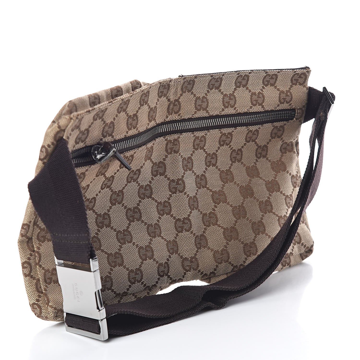 Gucci GG Monogram Web Double Pocket Belt Bag Dark Brown 3 of 9