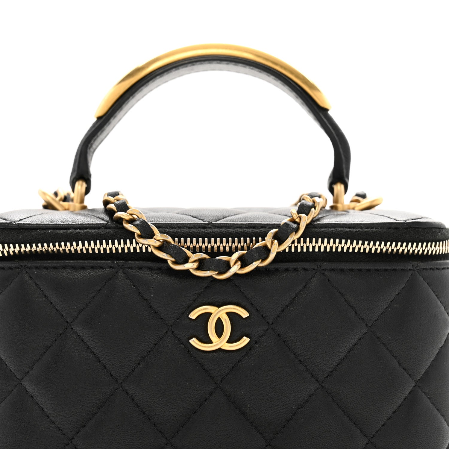 Chanel Lambskin Quilted Metal Small Top Handle Vanity Case With Chain Black 8 of 16