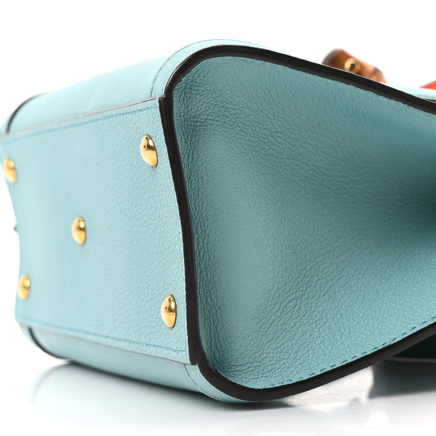 Textured Dollar Calfskin Web Mini Diana Tote Bag Dusty Azure Deep Orange