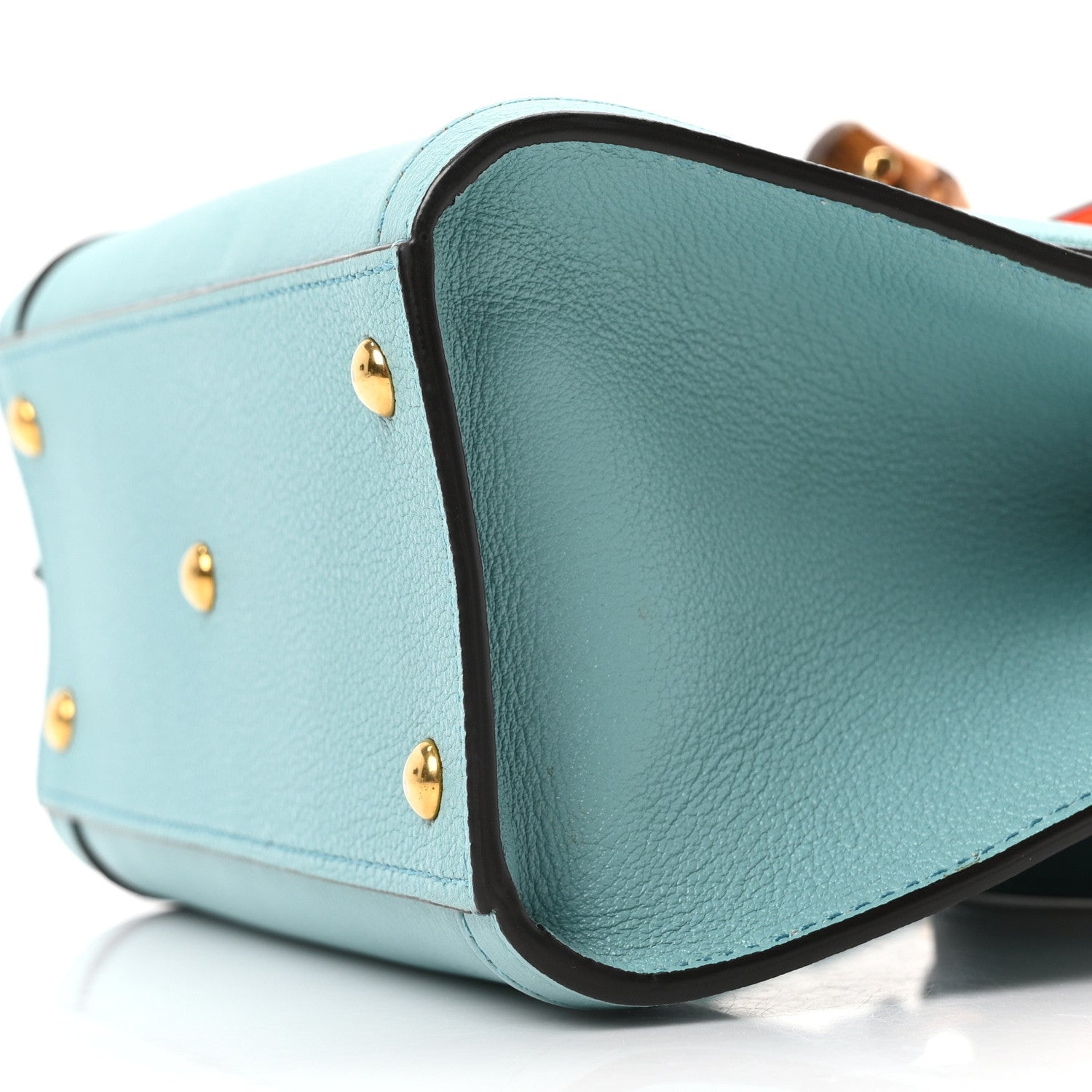 Gucci Textured Dollar Calfskin Web Mini Diana Tote Bag Dusty Azure Deep Orange 10 of 10