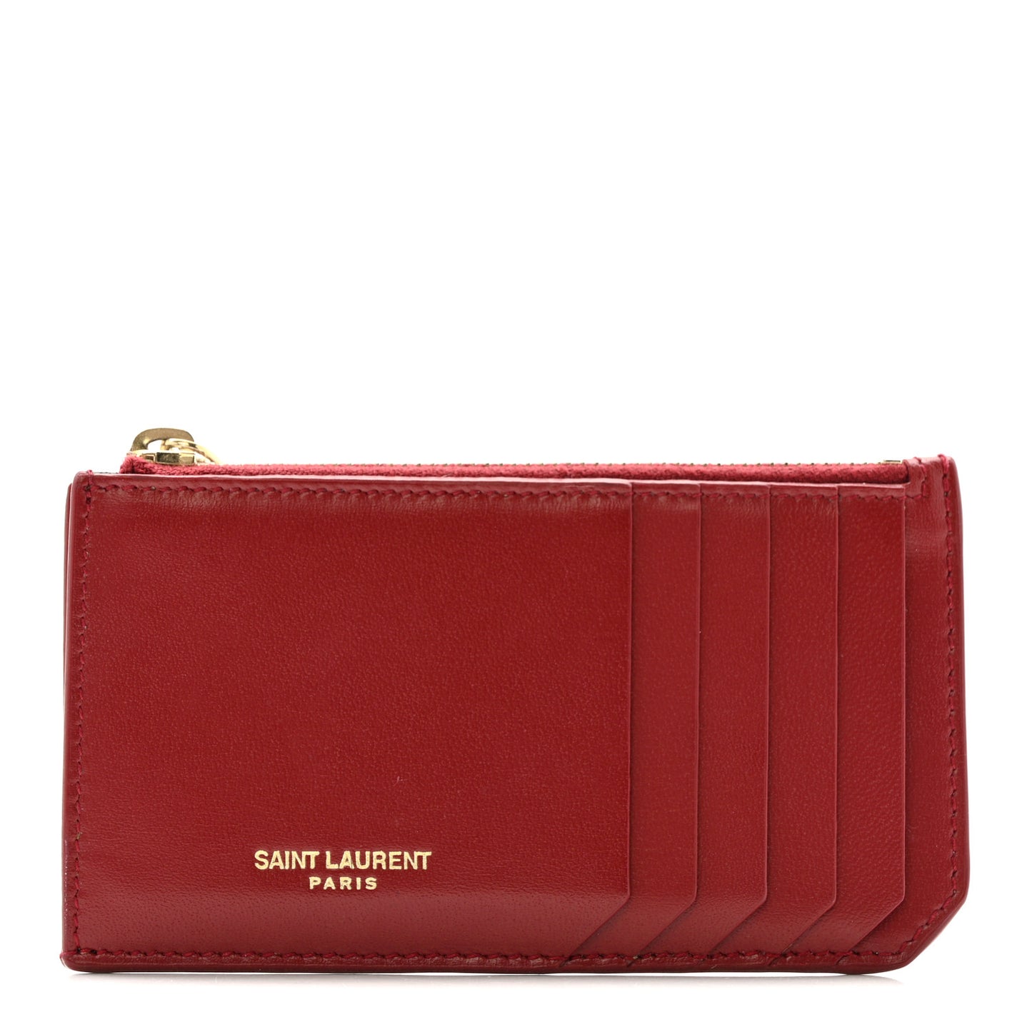 Calfskin 5 Fragments Zip Pouch Card Holder Opyum Red