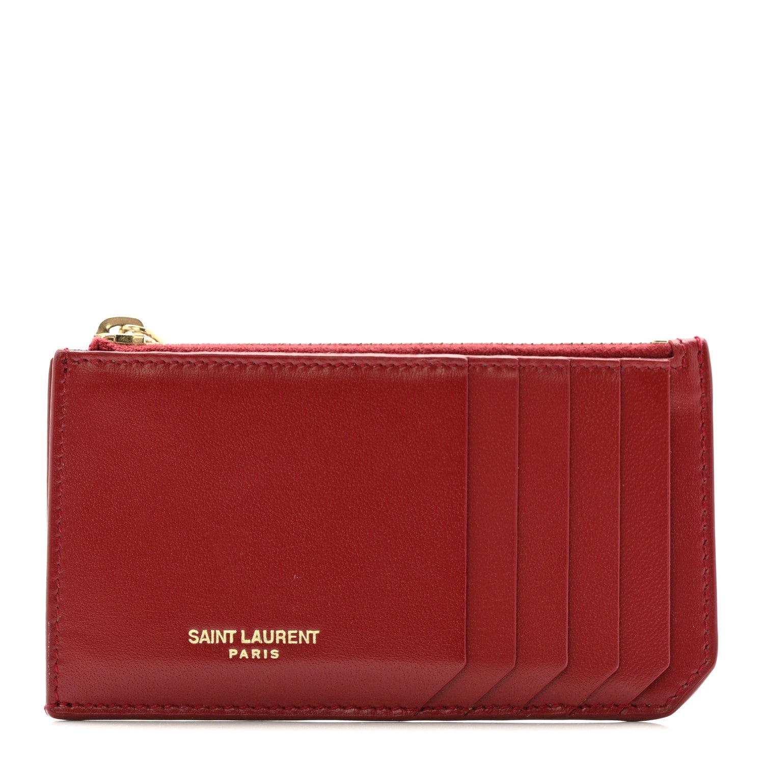 Saint Laurent Calfskin 5 Fragments Zip Pouch Card Holder Opyum Red 1 of 11
