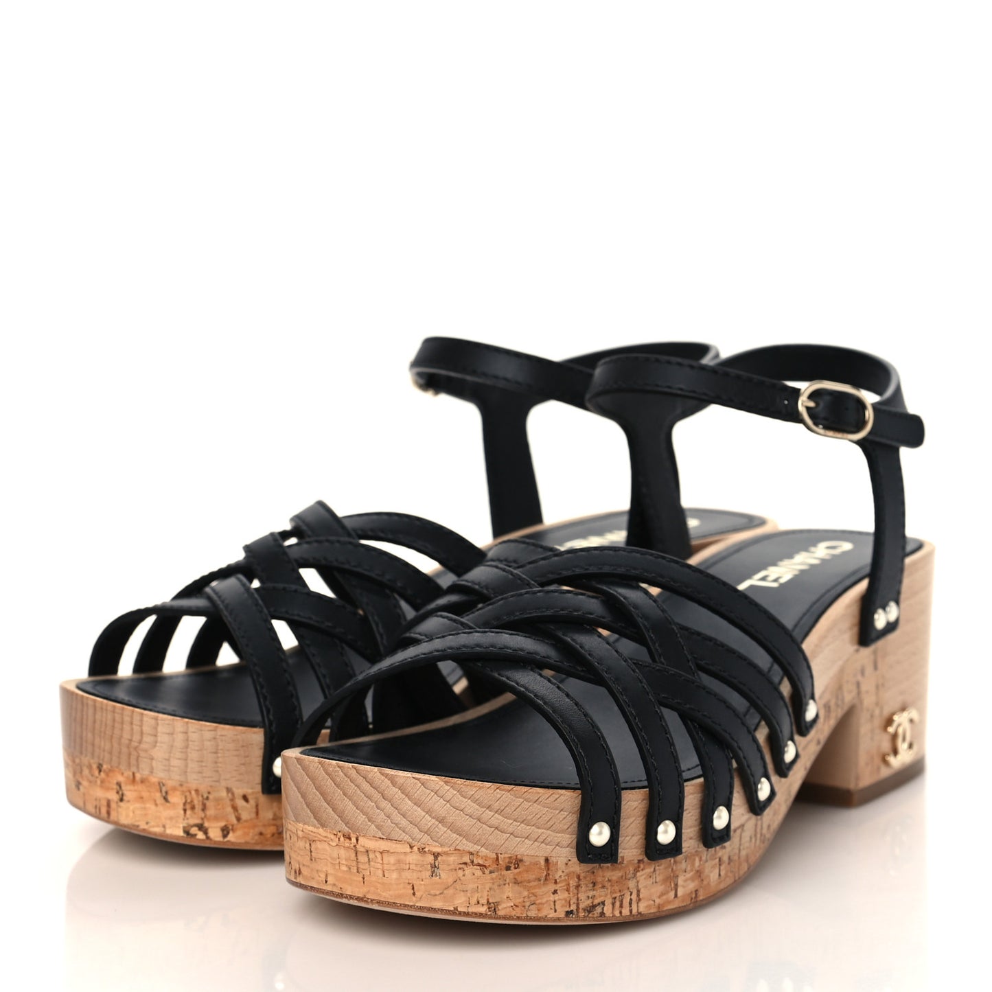 Cork Wood Mykonos Wedge 38 Black