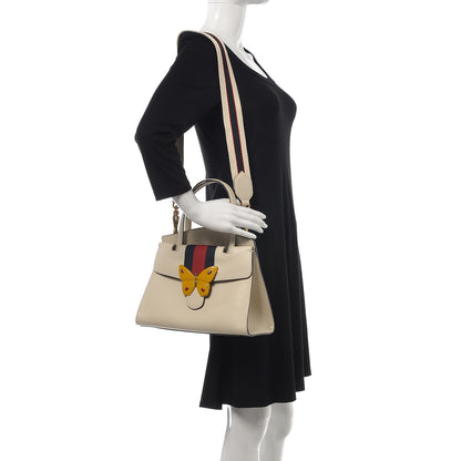 Gucci Grained Calfskin Web Stripe Butterfly Medium Totem Top Handle Bag White 3 of 18