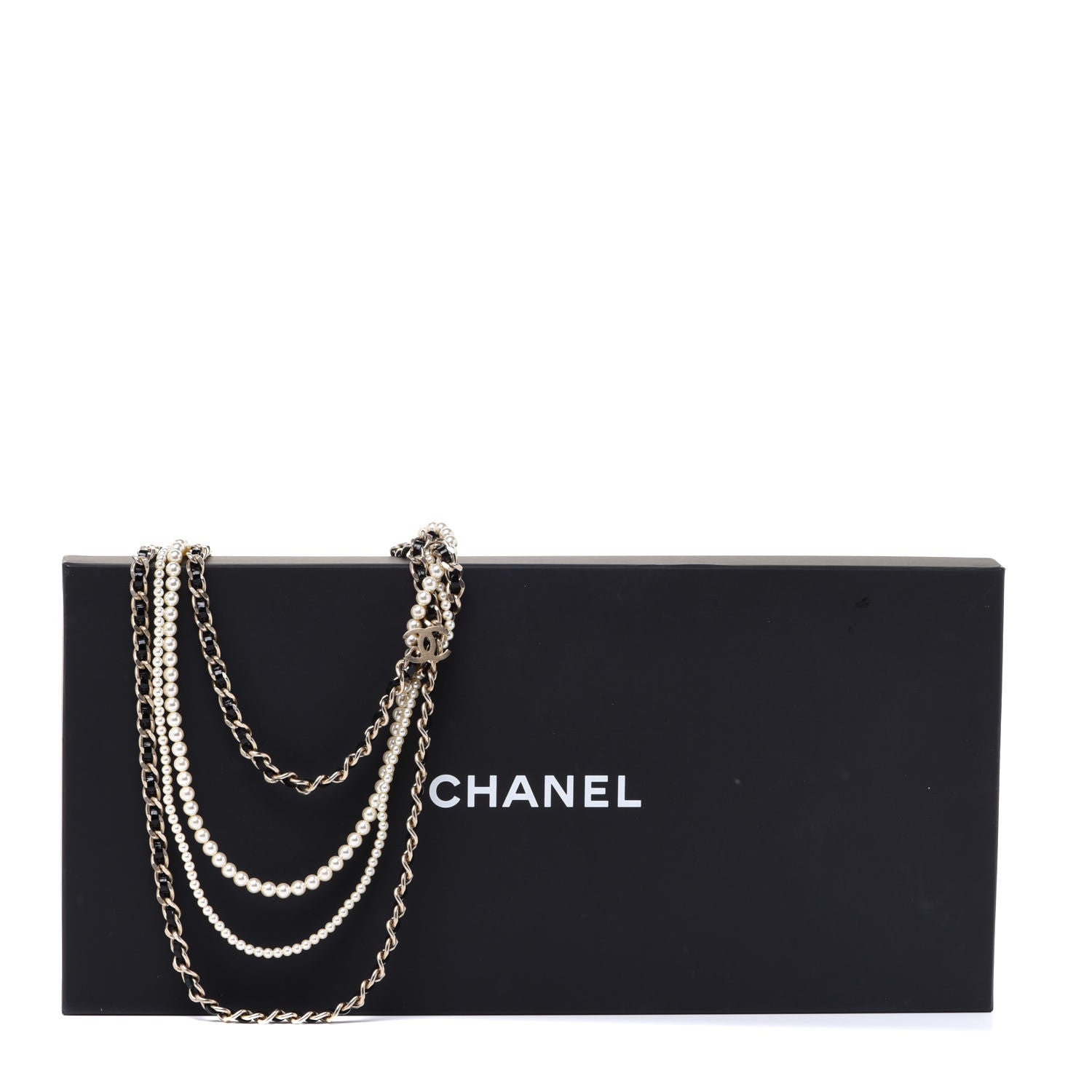 Chanel Glazed Calfskin Pearl CC Chain Necklace Black Gold 6 of 6
