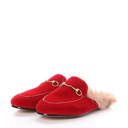 Gucci Velvet Fur Womens Princetown Slippers 39 Hibiscus Red 3 of 7