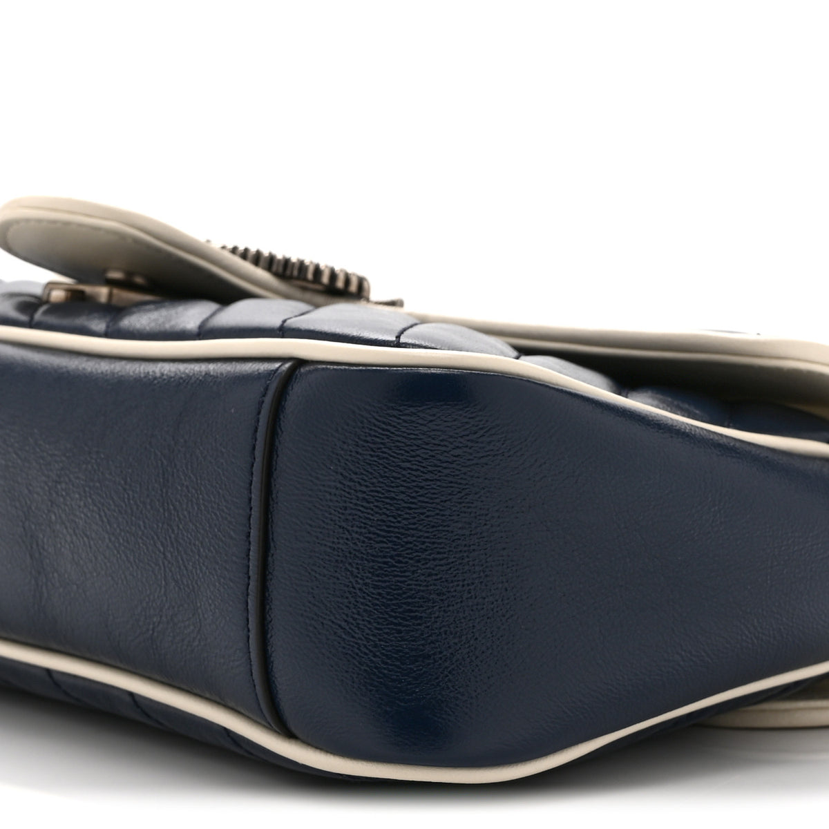 Gucci Vintage Effect Calfskin Matelasse Diagonal Small Torchon GG Marmont Shoulder Bag Blue Agata Mystic White 11 of 12