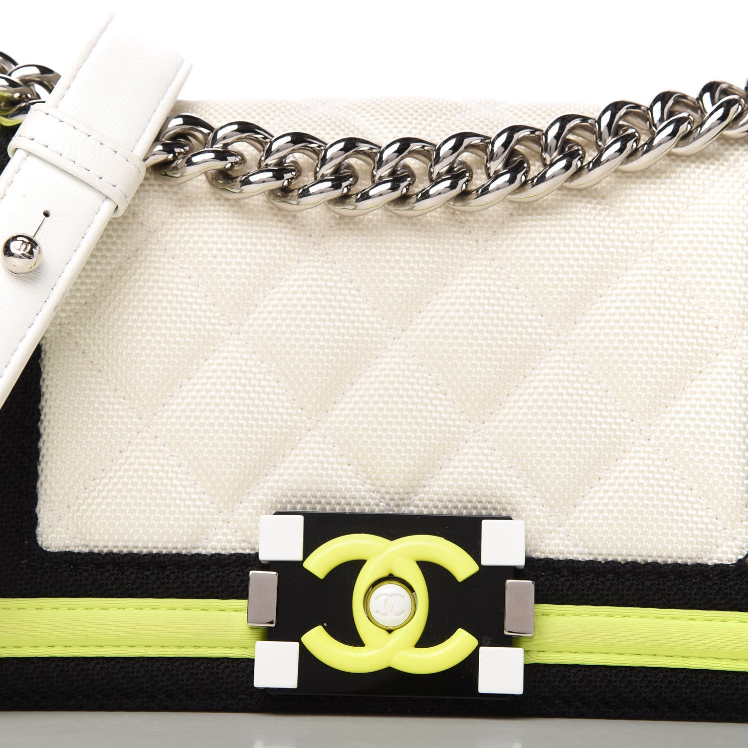 Chanel Canvas Quilted Small Fluo Boy Flap White Black Yellow 10 of 10