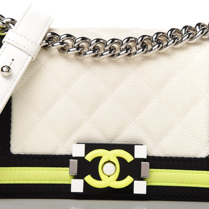 Chanel Canvas Quilted Small Fluo Boy Flap White Black Yellow 10 of 10
